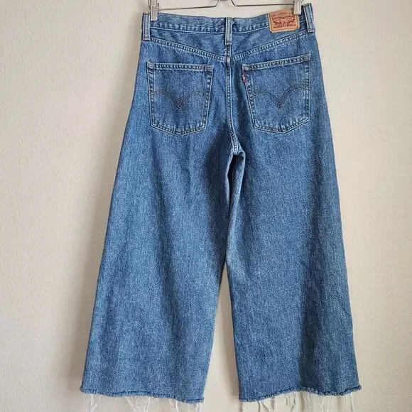 Levi's Blue '94 Baggy Wide Leg Jeans Raw‎ Distressed Hem Size 29 - Picture 11 of 13